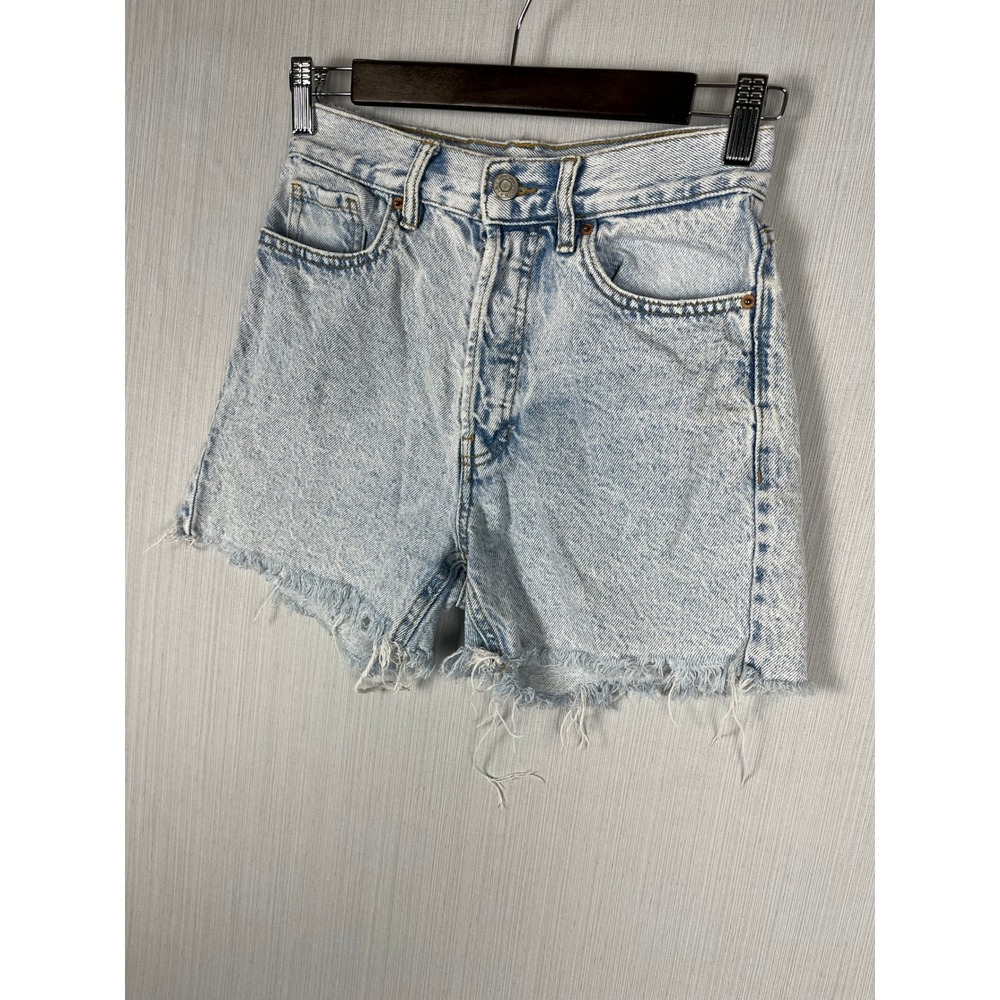 PacSun 90s Girlfriend Denim Shorts Button Fly Womens 24 Light Wash High Rise Raw